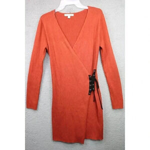 Emma & Posh Women's Ribbed Faux Wrap Dress-Size Large-Lace-Up